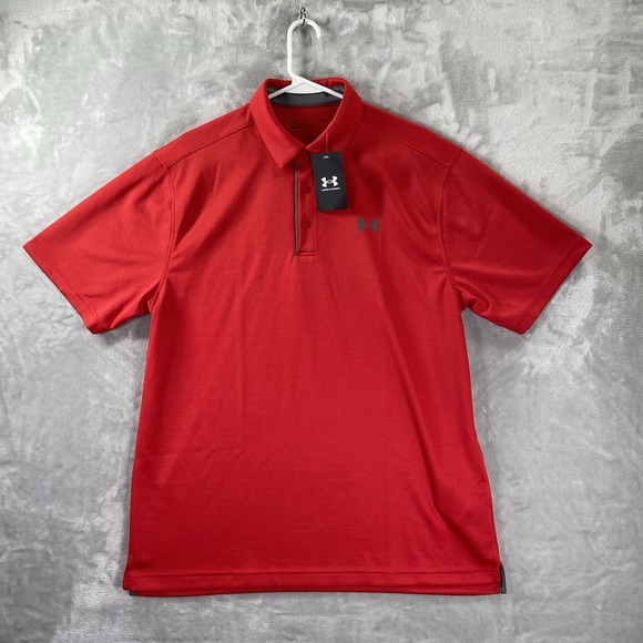 Under Armour Shirt men's Large Tech Polo Loose Fit Short Sleeve Red Casual NWT - Picture 1 of 14